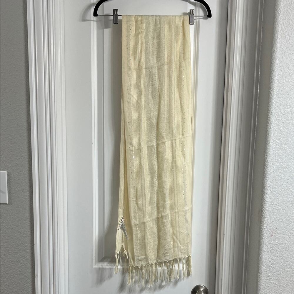 Free People Cream Colored Scarf with Sequins and Fringe OS